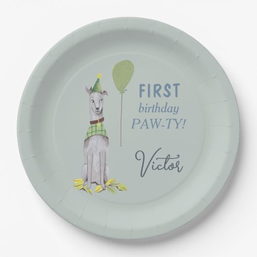 Assiettes En Carton Anniversaire Paw-ty mignon chiot chien (Devant)