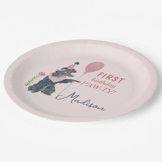 Assiettes En Carton Anniversaire Paw-ty mignon chiot chien (Angle)