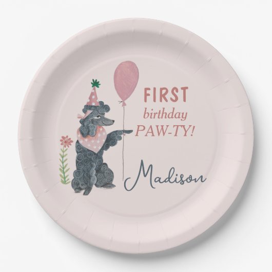 Assiettes En Carton Anniversaire Paw-ty mignon chiot chien (Devant)