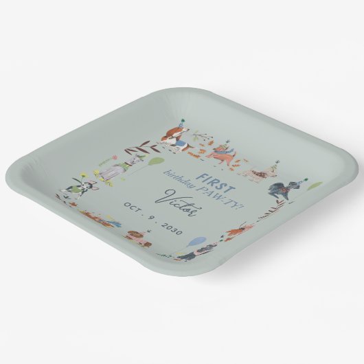 Assiettes En Carton Anniversaire Paw-ty mignon chiot chiens Plaques en (Angulaire)