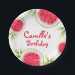 Assiettes En Carton Anniversaire personnalisé de la pastèque<br><div class="desc">Plaques de papier d'anniversaire de la pastèque personnalisées. Correspondance d'éléments dans notre Boutique Cava Party Design</div>