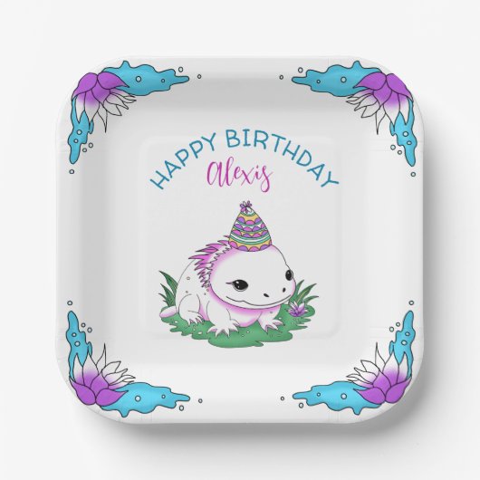 Assiettes En Carton Anniversaire Personnalisé Fille Axolotl Thème (Recto)