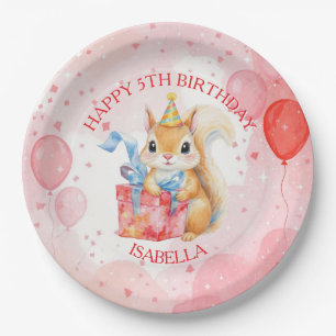 Assiettes En Carton Anniversaire personnalisé fille écureuil rose et r