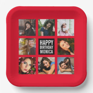 Assiettes En Carton Anniversaire Photo Collage Plaque en papier rouge