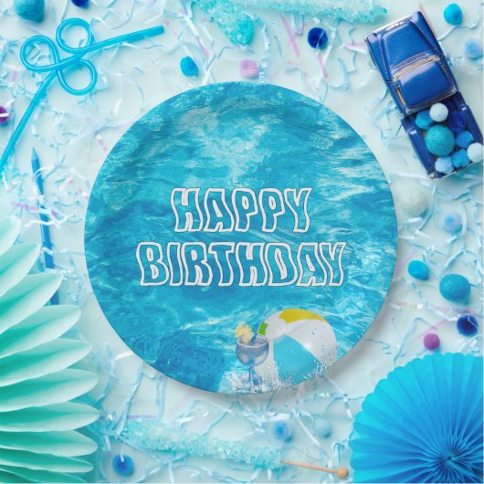 Assiettes En Carton Anniversaire Pool Party Fun Plaque papier (Fête)