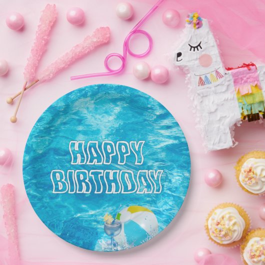 Assiettes En Carton Anniversaire Pool Party Fun Plaque papier (Fête)