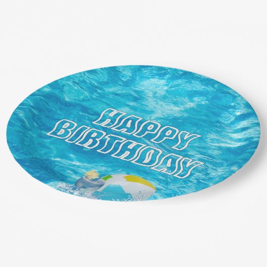 Assiettes En Carton Anniversaire Pool Party Fun Plaque papier (Angle)