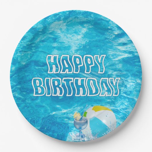 Assiettes En Carton Anniversaire Pool Party Fun Plaque papier (Devant)