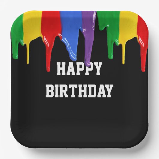 Assiettes En Carton Anniversaire Rainbow Peintures Drives (Recto)