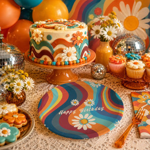 Assiettes En Carton Anniversaire Rétro Groovy 70's Fleur de Daisy Arc-