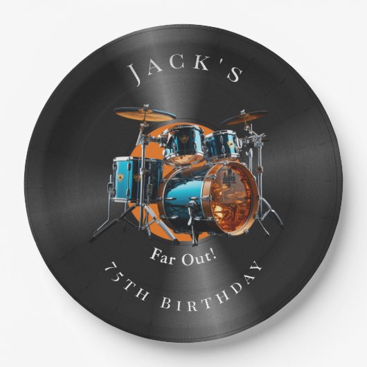 Assiettes En Carton Anniversaire Retro Vinyl Record Drum Set Rock Musi (Devant)