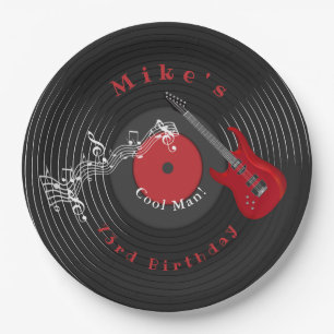 Assiettes En Carton Anniversaire Retro Vinyl Record Rock Musique Rouge