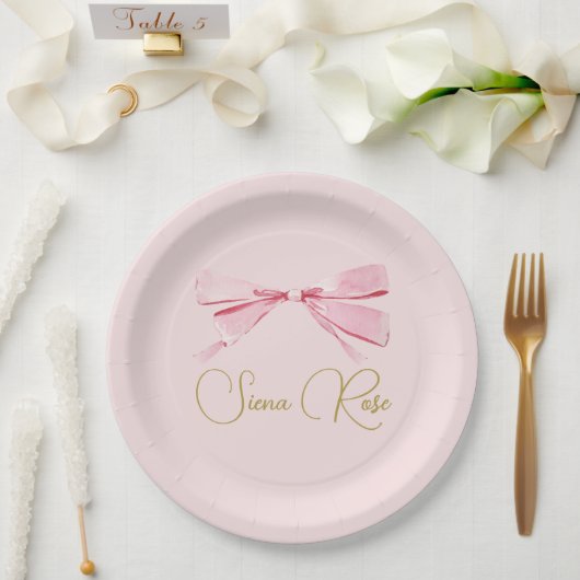 Assiettes En Carton Anniversaire rose Aquarelle Bow mignonne (Mariage)