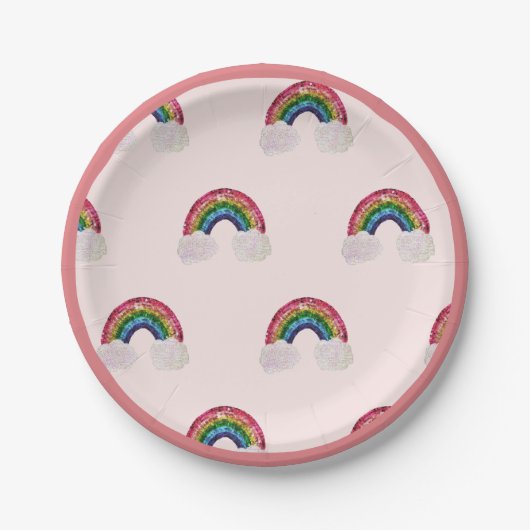 Assiettes En Carton Anniversaire rose Arc-en-ciel (Devant)