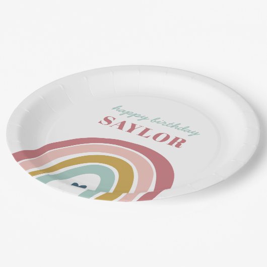 Assiettes En Carton Anniversaire rose arc-en-ciel du mignon Boho (Angle)
