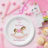 Assiettes En Carton Anniversaire rose de cheval de basculage (Fête)