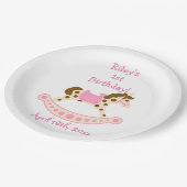 Assiettes En Carton Anniversaire rose de cheval de basculage (Angle)
