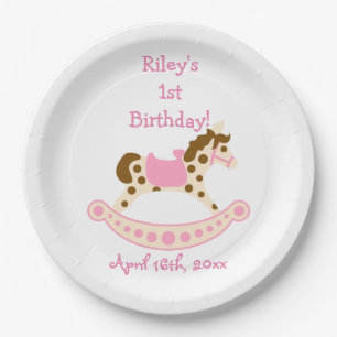 Assiettes En Carton Anniversaire rose de cheval de basculage