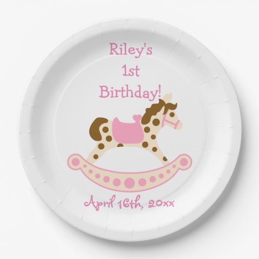 Assiettes En Carton Anniversaire rose de cheval de basculage (Devant)