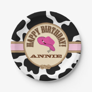 Assiettes En Carton Anniversaire rose de cow-girl, plats