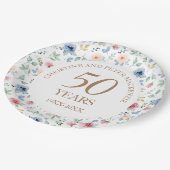 Assiettes En Carton Anniversaire Rose du 50e Mariage Blush (Angle)