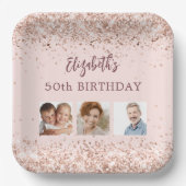 Assiettes En Carton Anniversaire rose en or confetti photo (Recto)