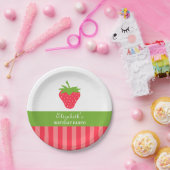 Assiettes En Carton Anniversaire rose et vert fraise (Fête)