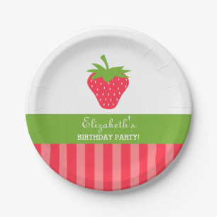 Assiettes En Carton Anniversaire rose et vert fraise