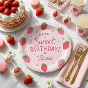 Assiettes En Carton Anniversaire Rose Fruité à la Fraise