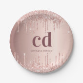 Assiettes En Carton Anniversaire rose gouttes d'or monogramme (Devant)