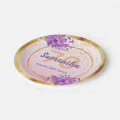 Assiettes En Carton Anniversaire rose or fleuri élégant nom (Angle)