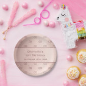 Assiettes En Carton Anniversaire rose or monogramme initiales nom (Fête)