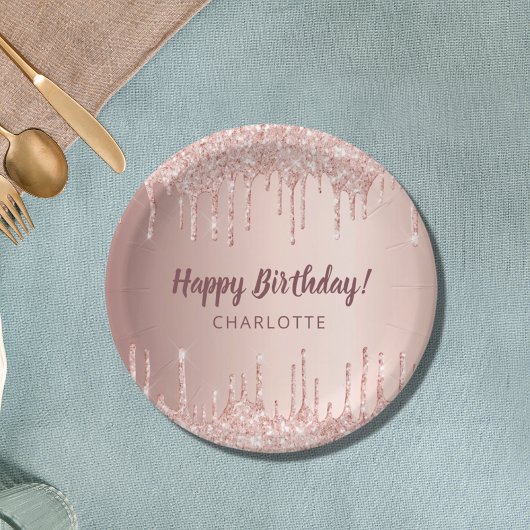 Assiettes En Carton Anniversaire rose or parties scintillant goutte mo