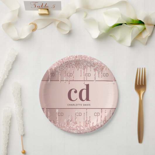 Assiettes En Carton Anniversaire rose or parties scintillant monogramm (Mariage)