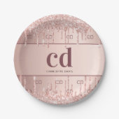 Assiettes En Carton Anniversaire rose or parties scintillant monogramm (Devant)