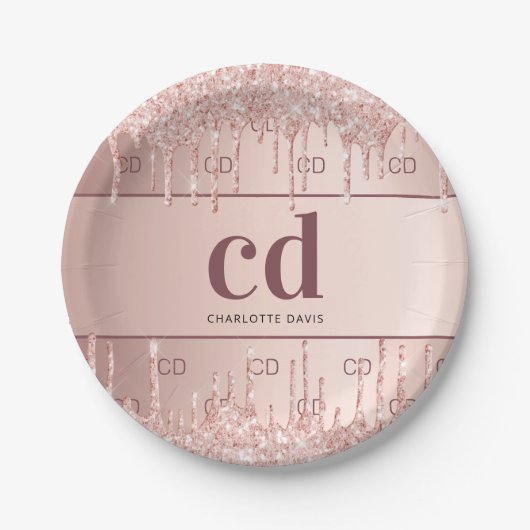 Assiettes En Carton Anniversaire rose or parties scintillant monogramm (Devant)