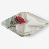 Assiettes En Carton Anniversaire Rose rouge et perles sur satin (Angulaire)