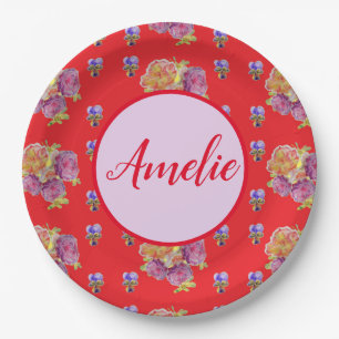 Assiettes En Carton Anniversaire Rose rouge Rose fleurs Vintages