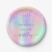 Assiettes En Carton Anniversaire rose violet parties scintillant nom h (Devant)