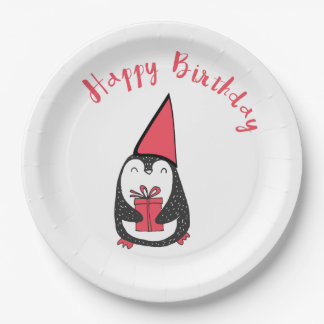Assiettes En Carton Anniversaire rouge et noir de pingouin