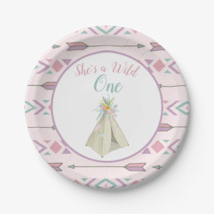 Assiettes En Carton Anniversaire sauvage de Teepee tribal floral un ę