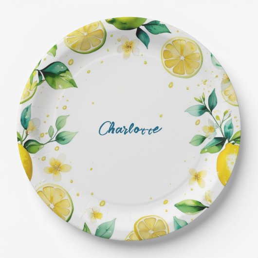 Assiettes En Carton Anniversaire simple jaune citron (Devant)