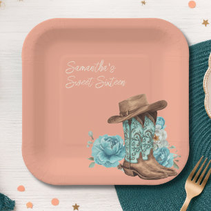 Assiettes En Carton Anniversaire Sweet Sixteen Cowgirl Rustique Peach 