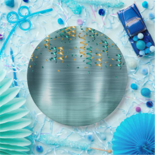 Assiettes En Carton Anniversaire turquoise de Confetti d'or