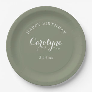 Assiettes En Carton Anniversaire Vert Sauge Minimaliste Moderne