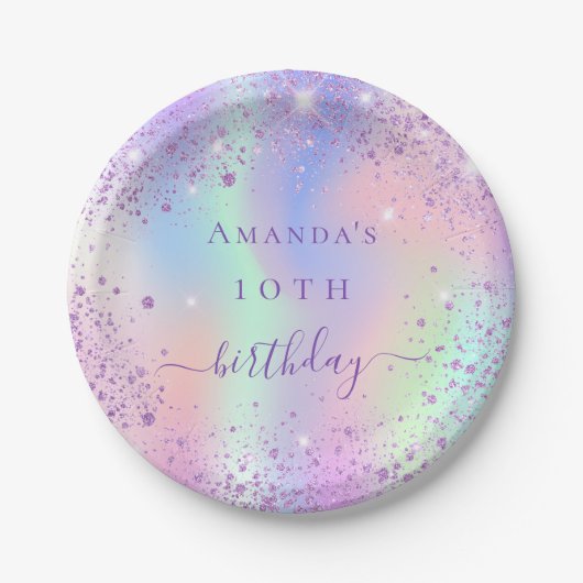 Assiettes En Carton Anniversaire violet parties scintillant rose nom h (Devant)