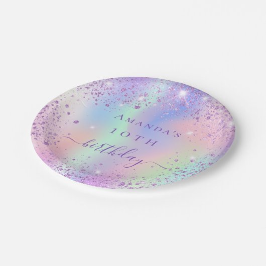 Assiettes En Carton Anniversaire violet parties scintillant rose nom h (Angle)