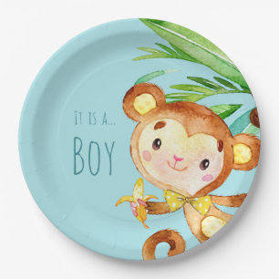 Assiettes En Carton Annonce de naissance de bébé garçon au singe migno