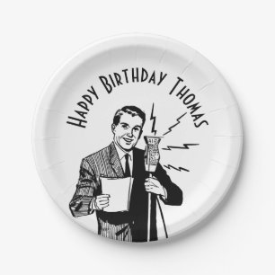 Assiettes En Carton Annonce radio vintage d'anniversaire