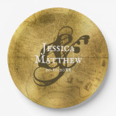 Assiettes En Carton Antique Gold Metallic Old Map Mariage (Devant)